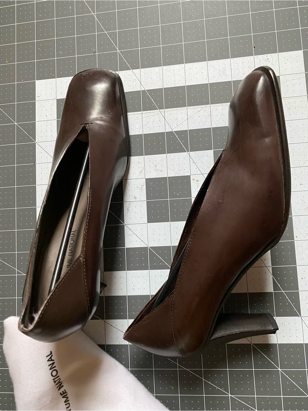 CNC Costume National Brown Square-Toe Sculpted Heel Pumps